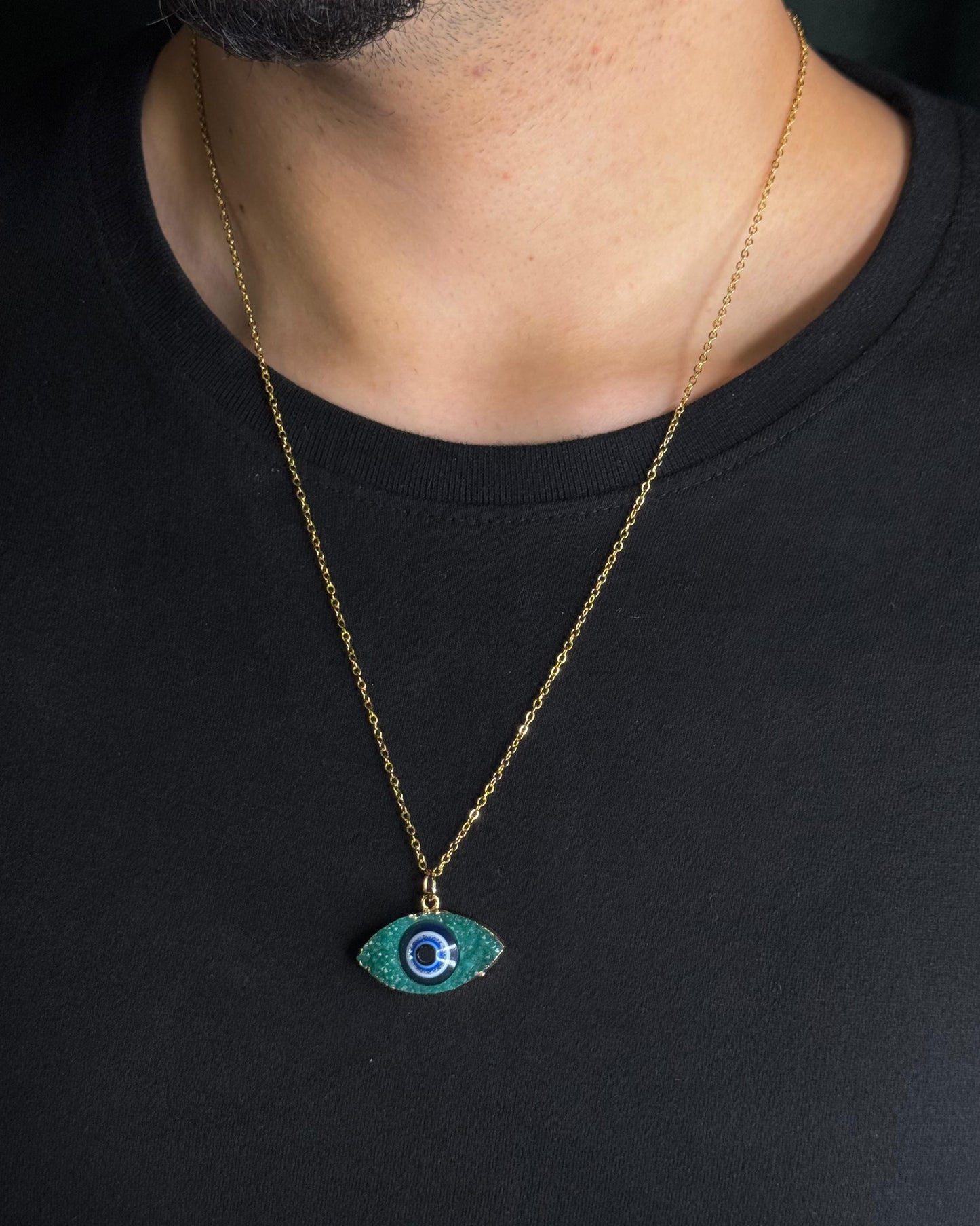 Colar Olho Grego Rústico Esmeralda