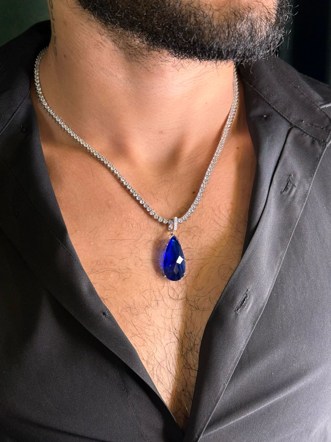 Colar Riviera Cristal Premium + Gota Color Safira