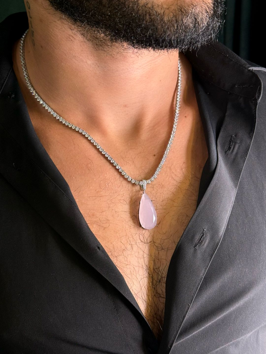 Colar Riviera Cristal Premium + Gota Color Baby Pink