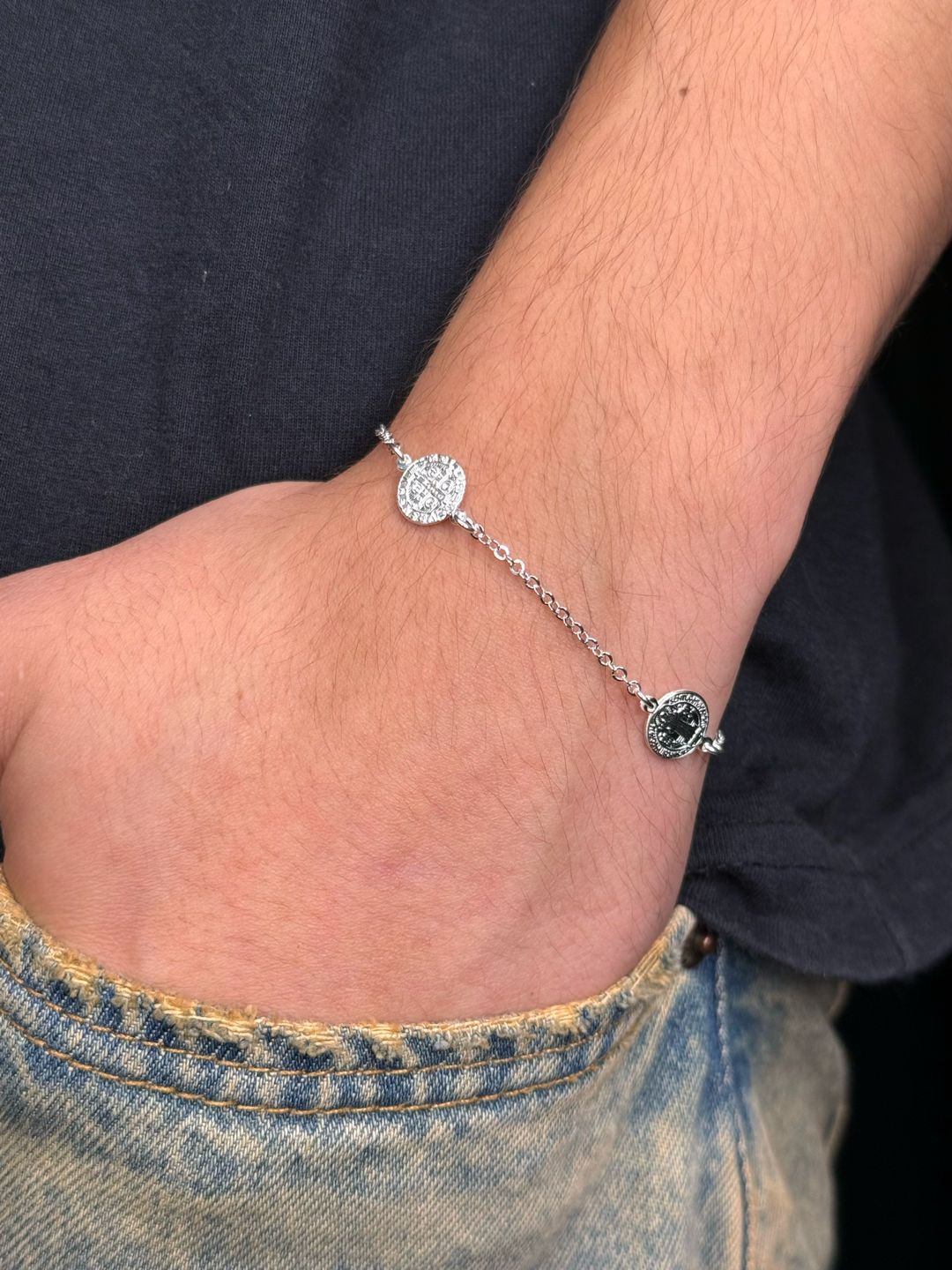 Pulseira 3 Medalhas São Bento Prata925