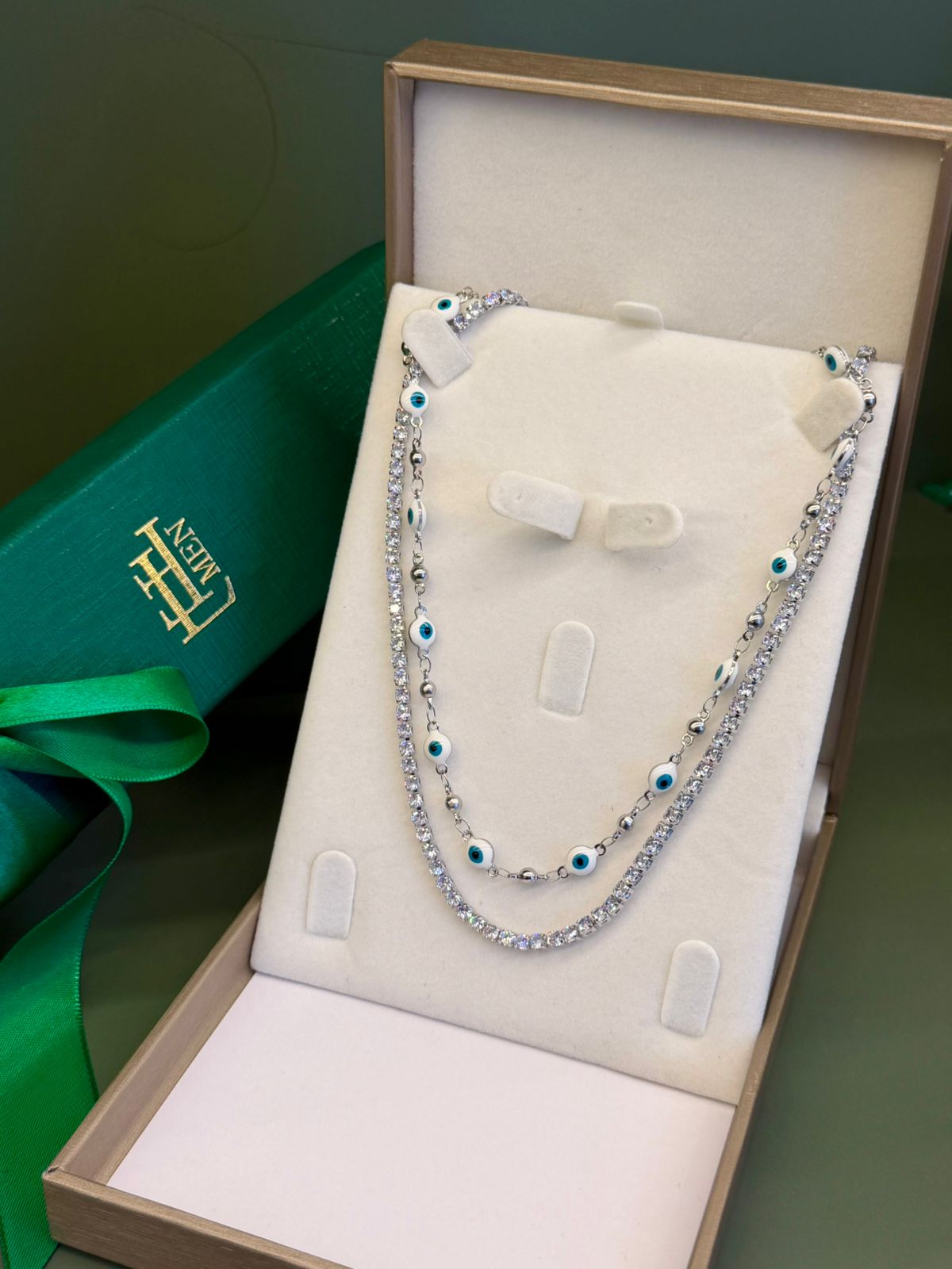 Kit Colares Riviera e Olho Mikonos Prateado