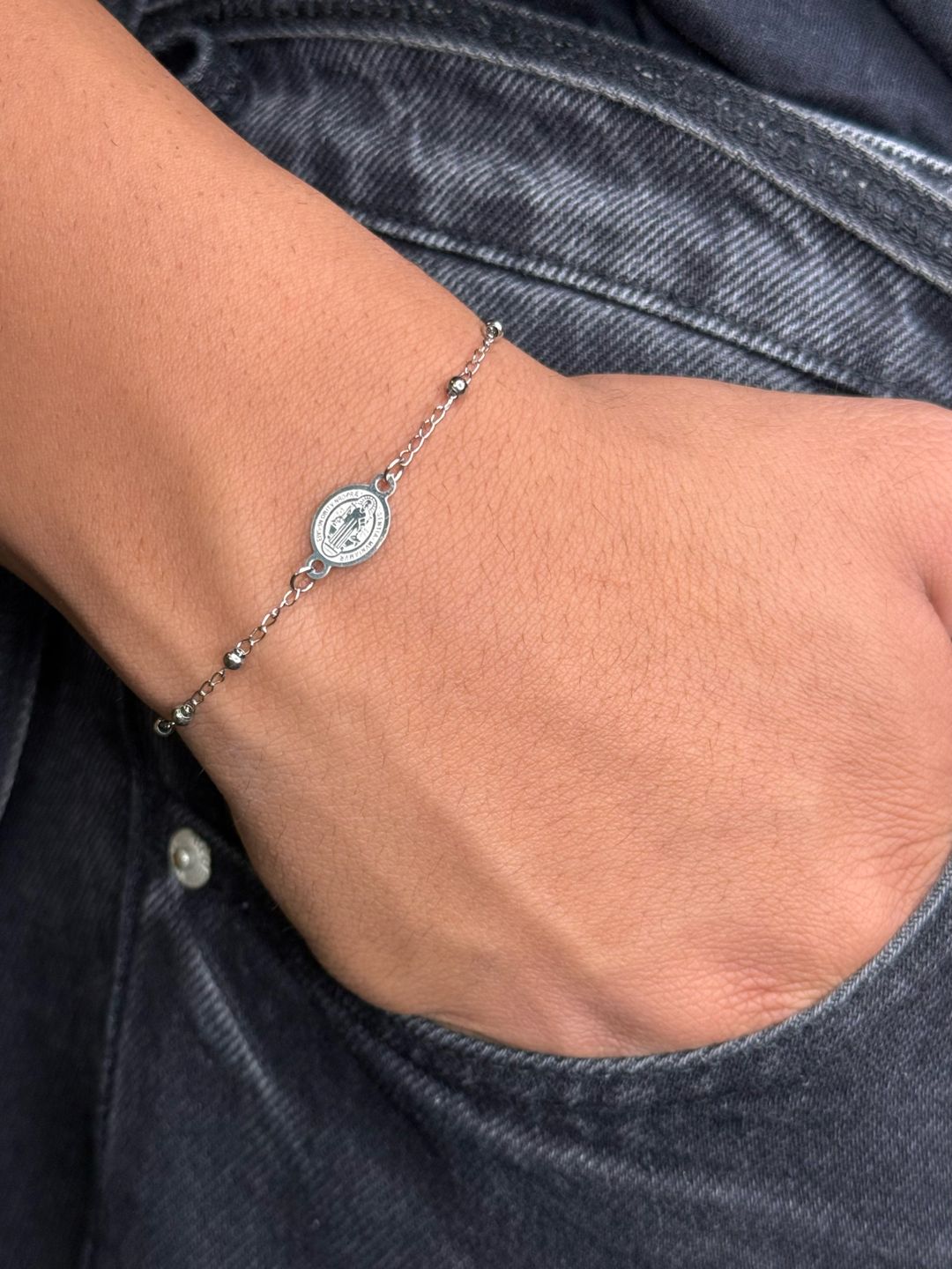 Pulseira Medalinha São Bento Steel