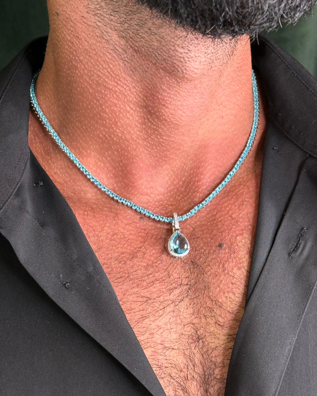 Colar Riviera Turquesa 50cm - 3 Pontas + Pingente de Brinde