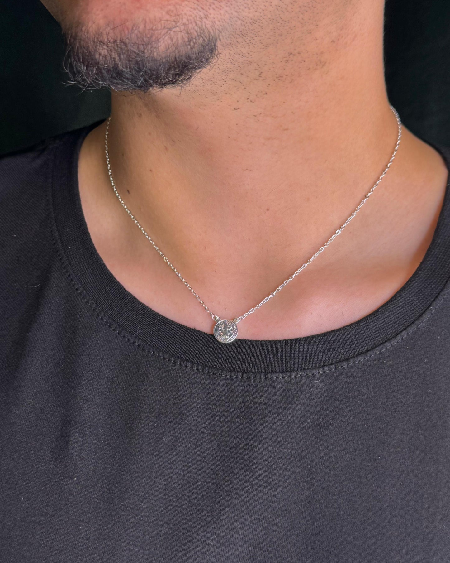 Colar Medalha São Bento em Elos Prata925