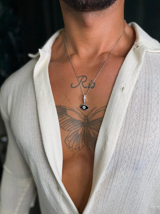 Colar Olho Grego Black Spiky Passante Cristal