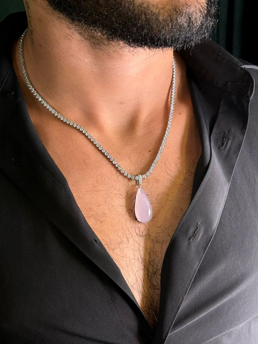 Colar Riviera Cristal Premium + Gota Color Baby Pink