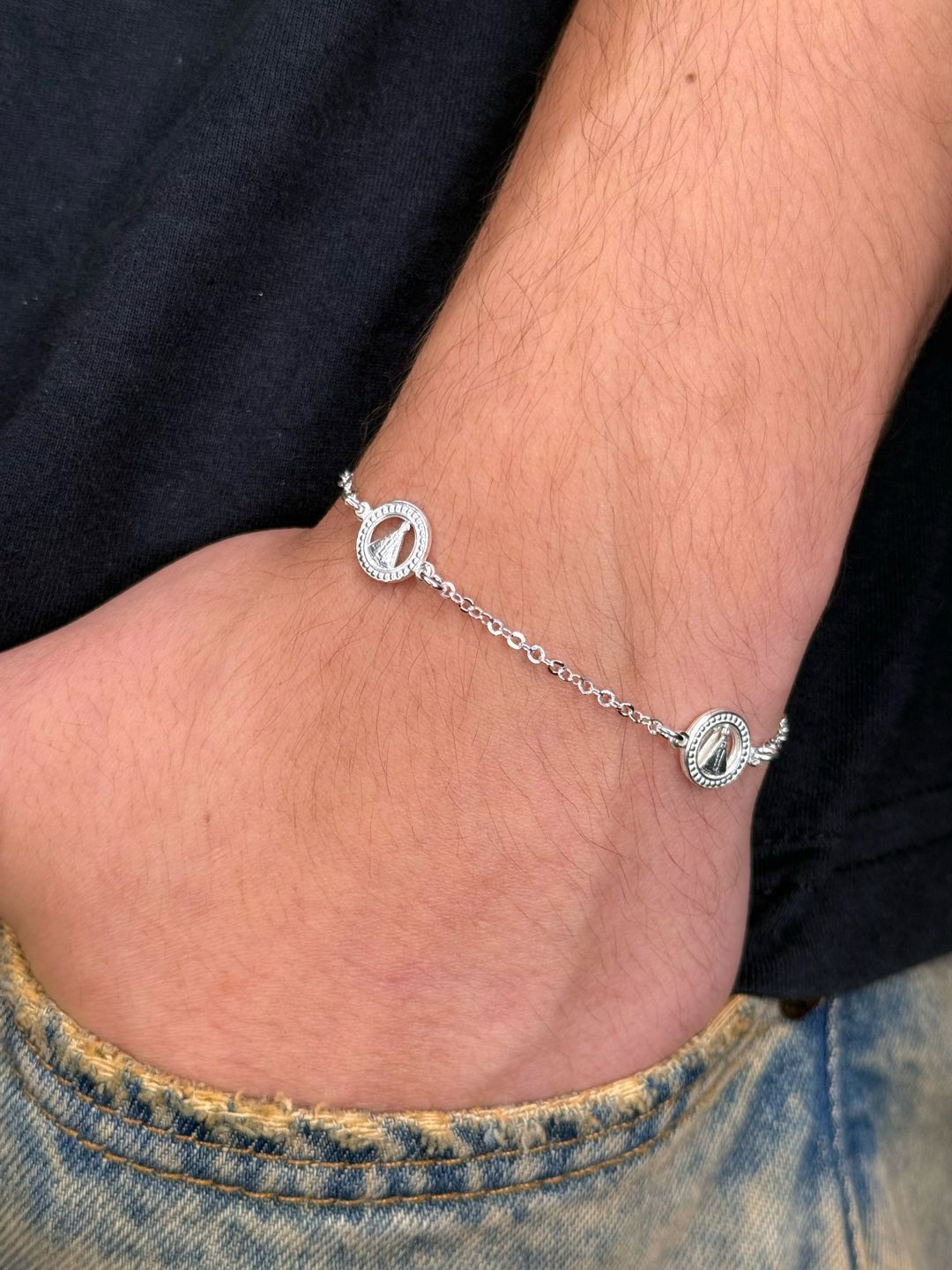 Pulseira 3 Medalhas Nossa Senhora Aparecida Prata925