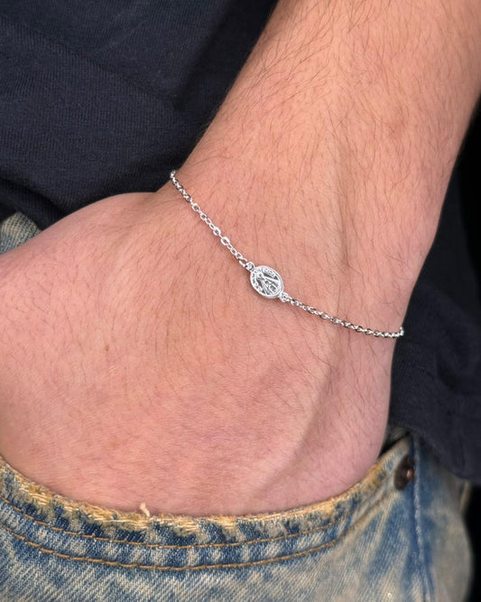 Pulseira Medalhinha Petit Sagrado Coração e Nossa Senhora Prata925