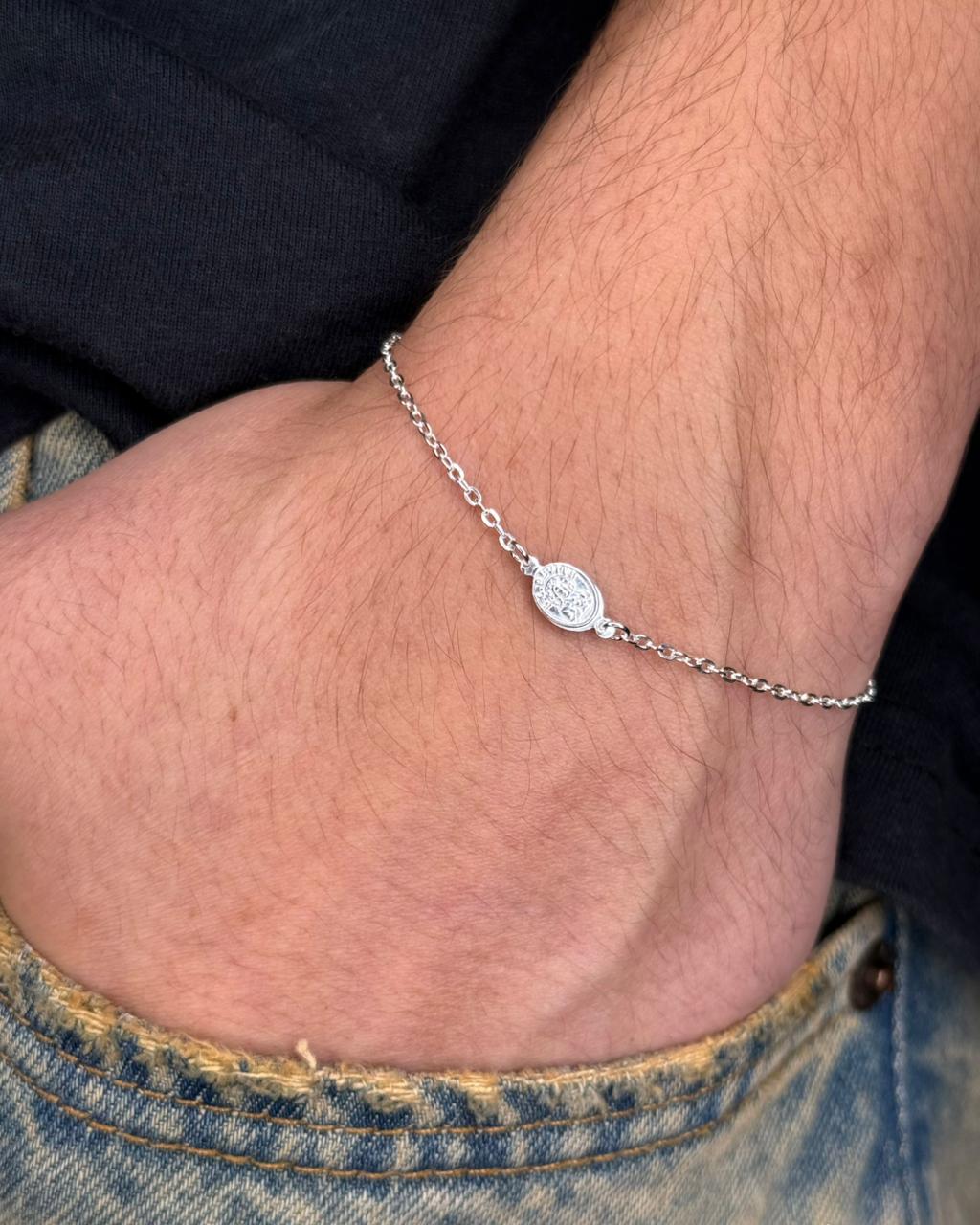 Pulseira Medalhinha Petit Sagrado Coração e Nossa Senhora Prata925