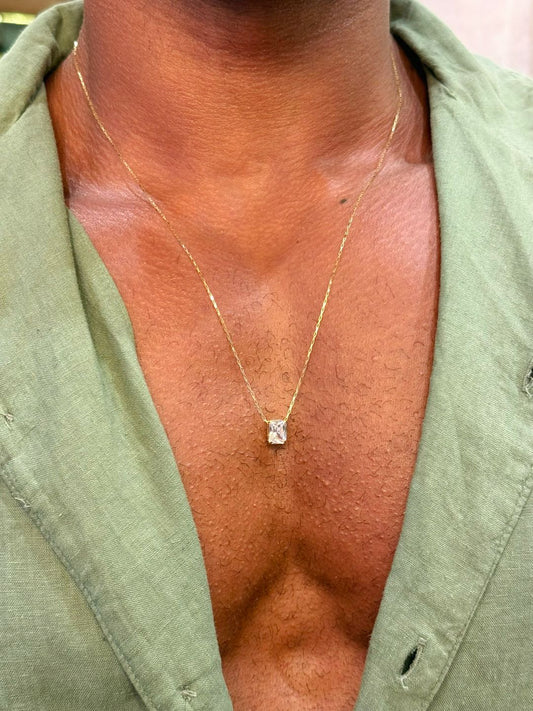 Colar Quadradinho Cristal OURO 18K