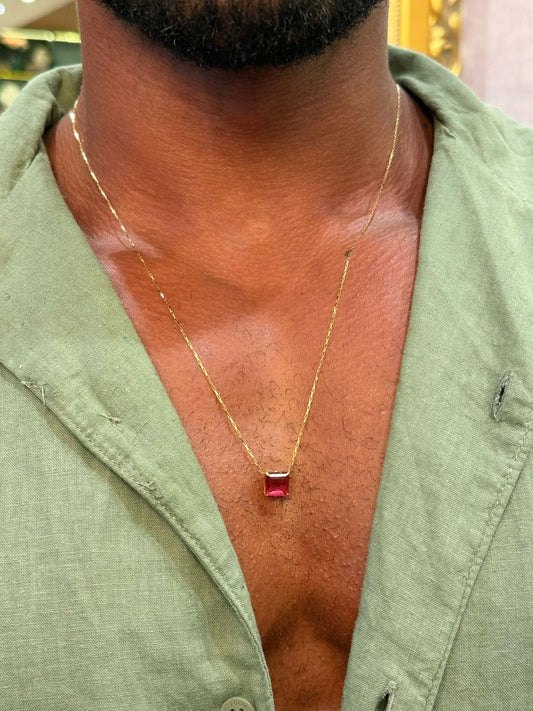 Colar Quadradinho Rubi OURO 18K