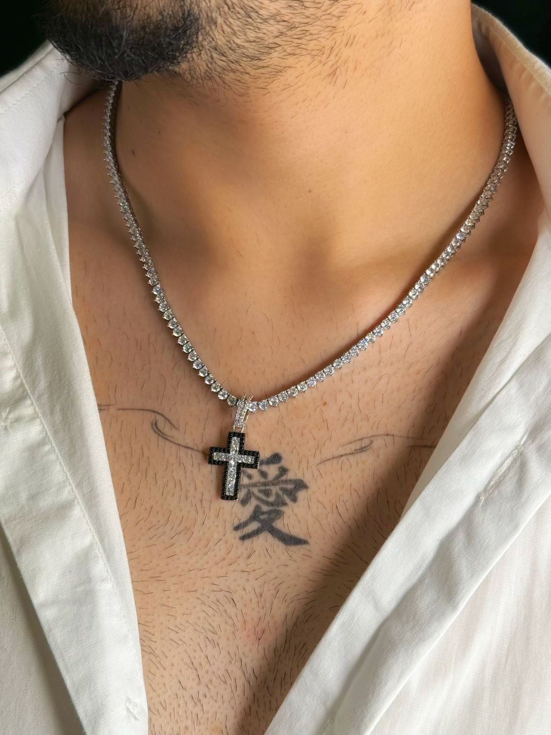 Colar Riviera Cristal Premium + Lumen Cross Ônix