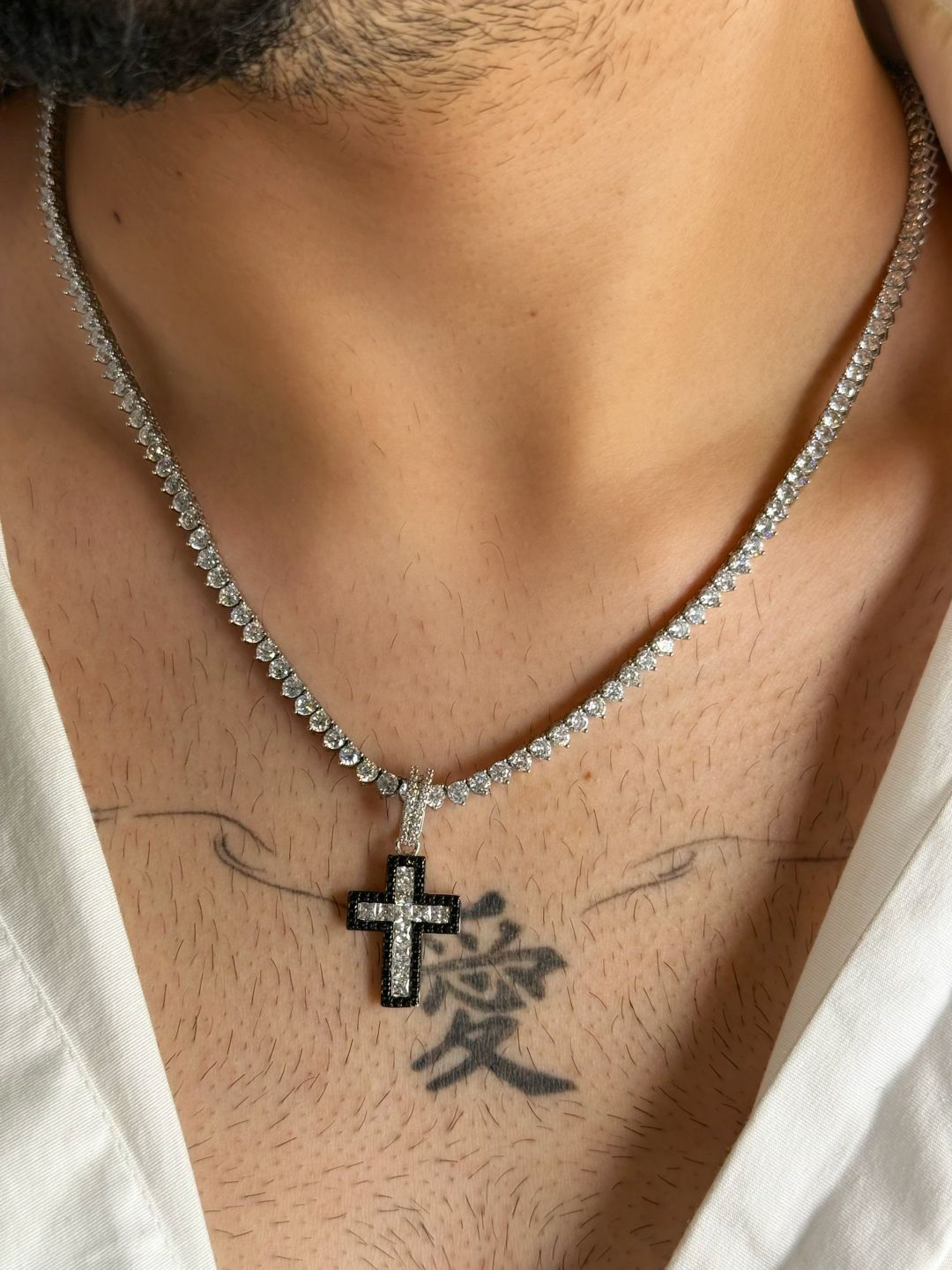 Colar Riviera Cristal Premium + Lumen Cross Ônix