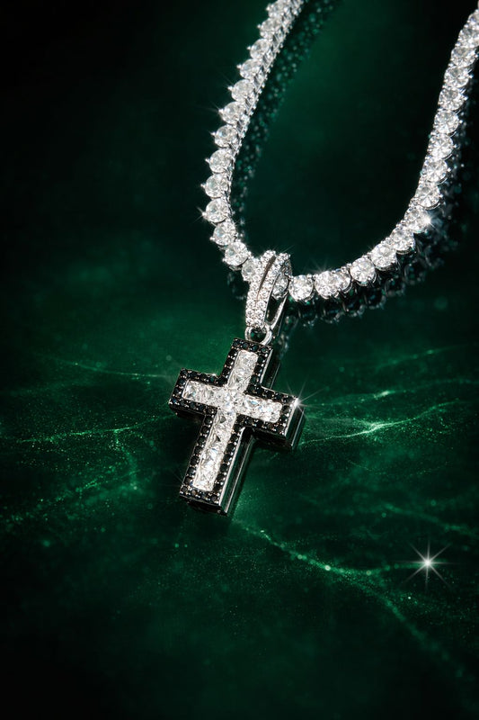 Colar Riviera Cristal Premium + Lumen Cross Ônix