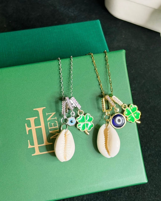 Colar Patuás Búzio Olho Grego e Trevo