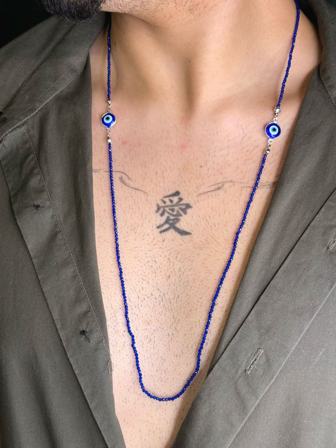 Escapulário Cristais Olho Grego Safira