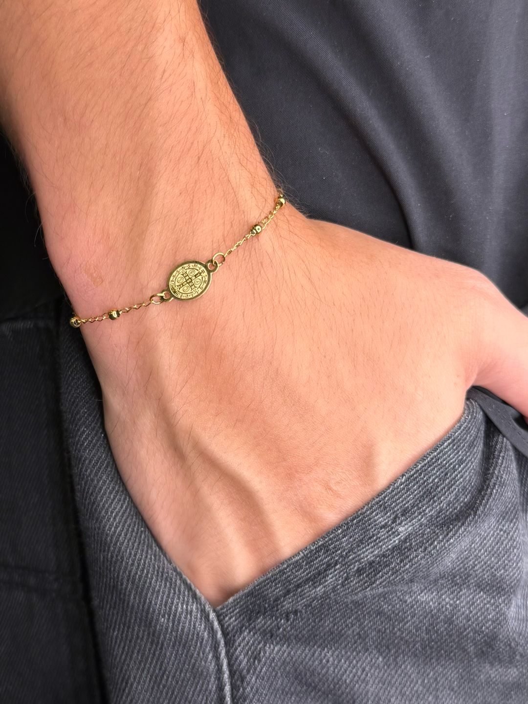 Pulseira Medalinha São Bento Steel