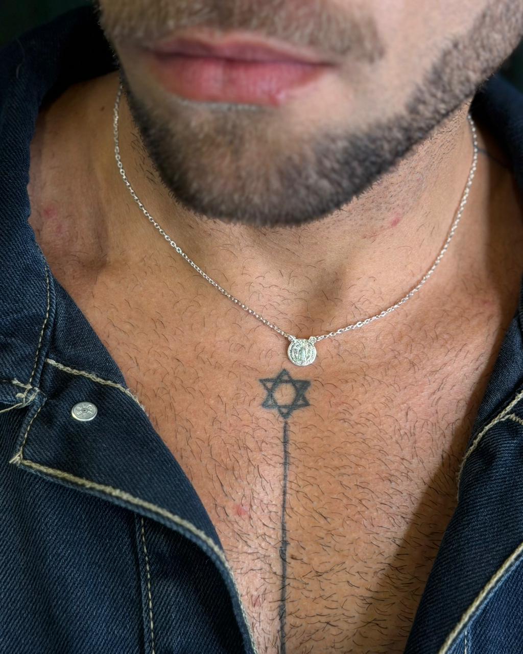 Colar Medalha São Bento em Elos Prata925