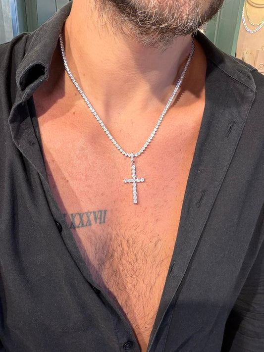 Colar Riviera Cristal Premium + Cruz Cristal