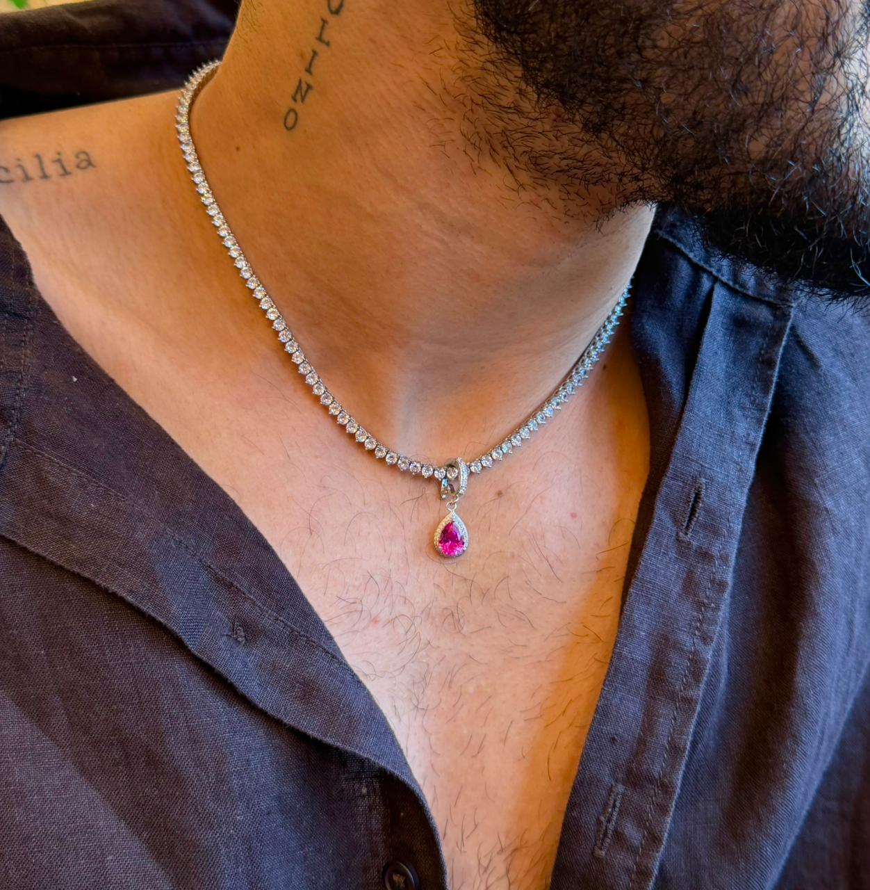 Colar Riviera Premium Cristal + Pingente de Brinde (Escolha a Cor)