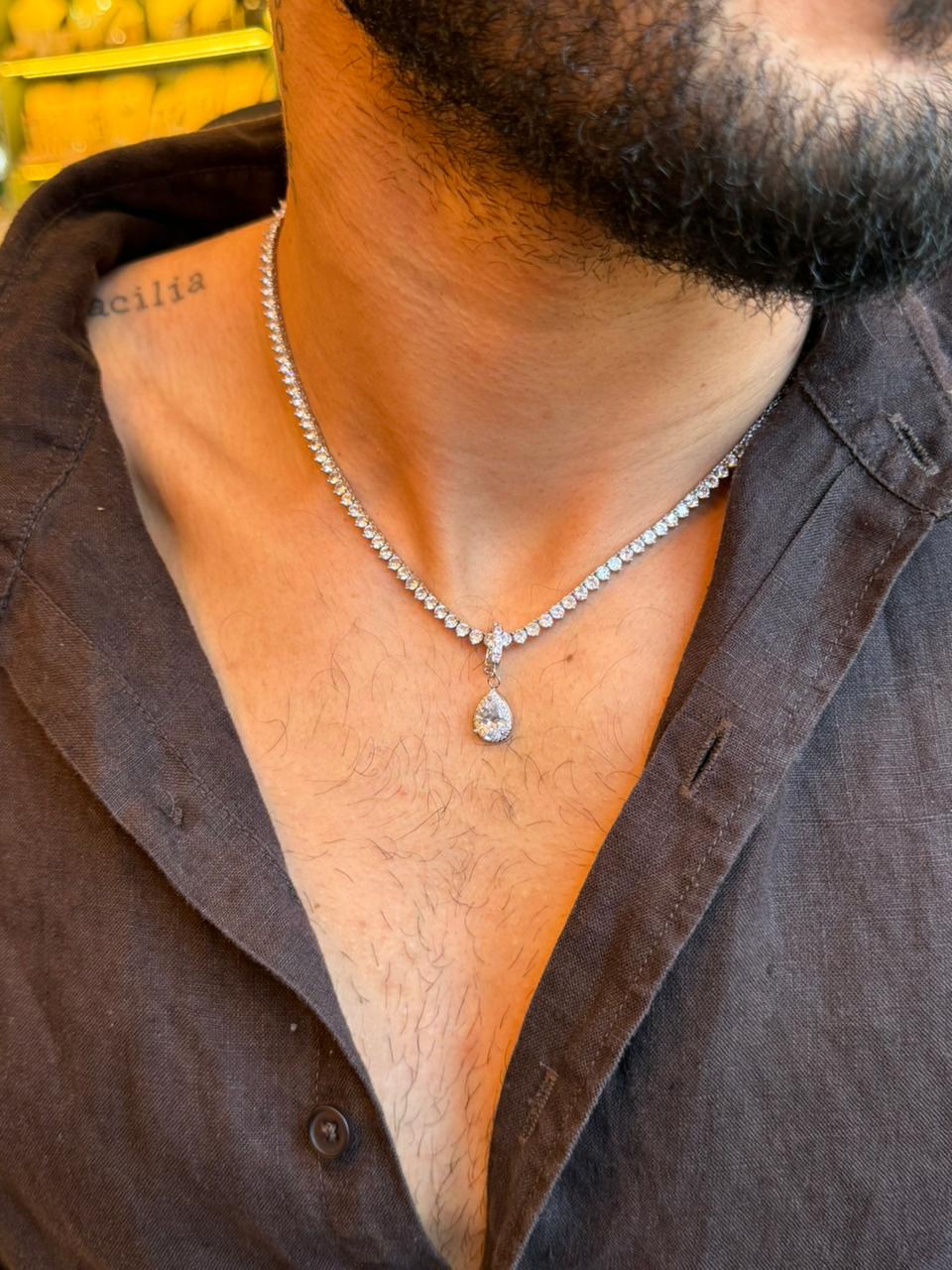 Colar Riviera Premium Cristal + Pingente de Brinde (Escolha a Cor)